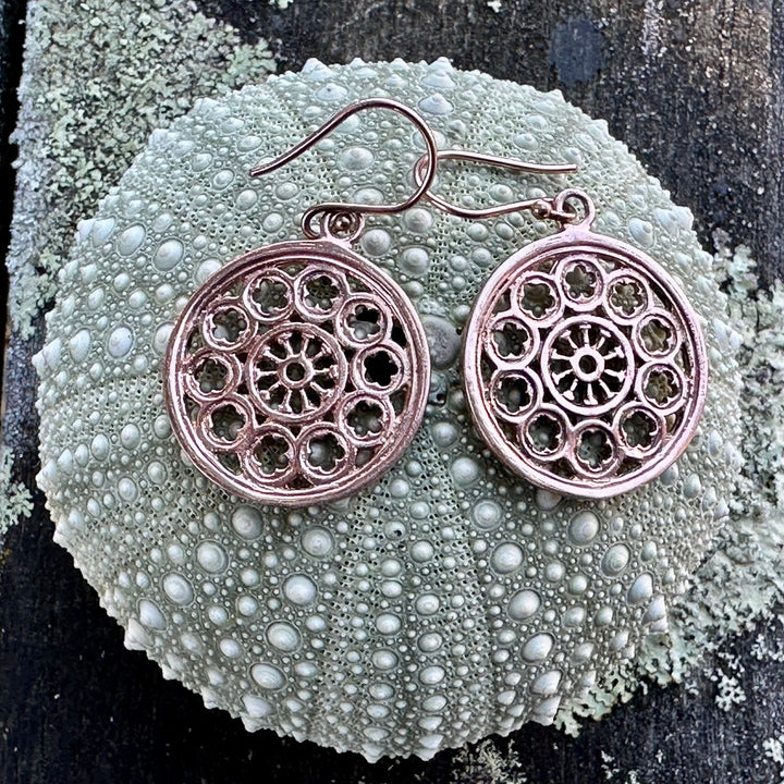 23mm 9 carat rose gold rose window earrings