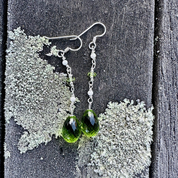Faceted green glass &amp; peridot earrings