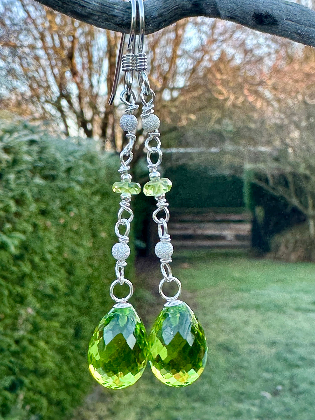 Faceted green glass &amp; peridot earrings