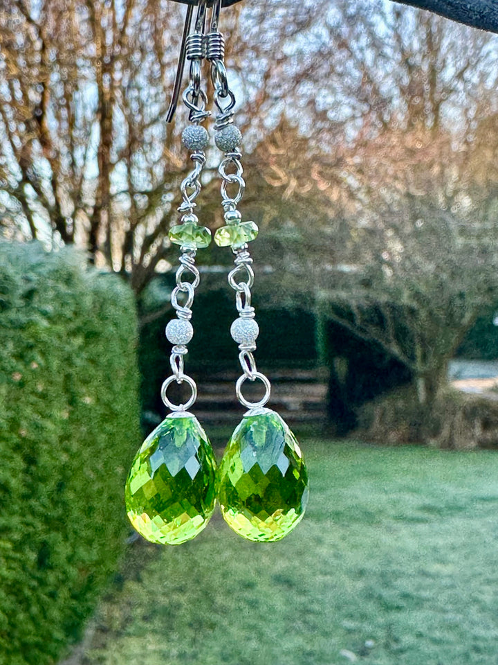 Faceted green glass &amp; peridot earrings