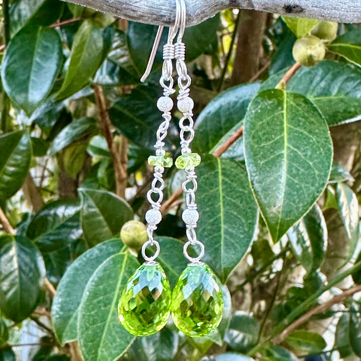 Faceted green glass &amp; peridot earrings