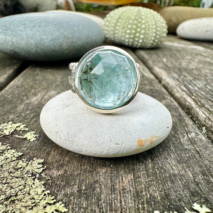 Rose cut blue topaz unity ring