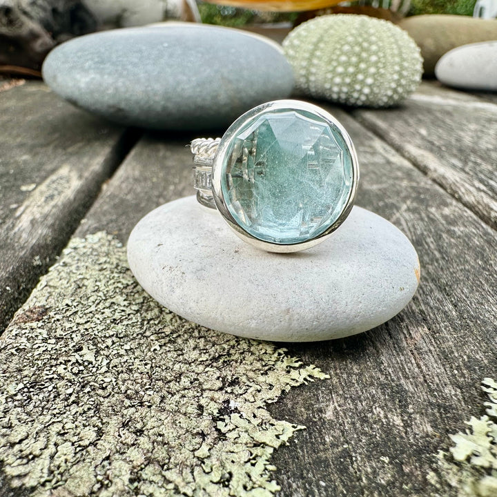Rose cut blue topaz unity ring