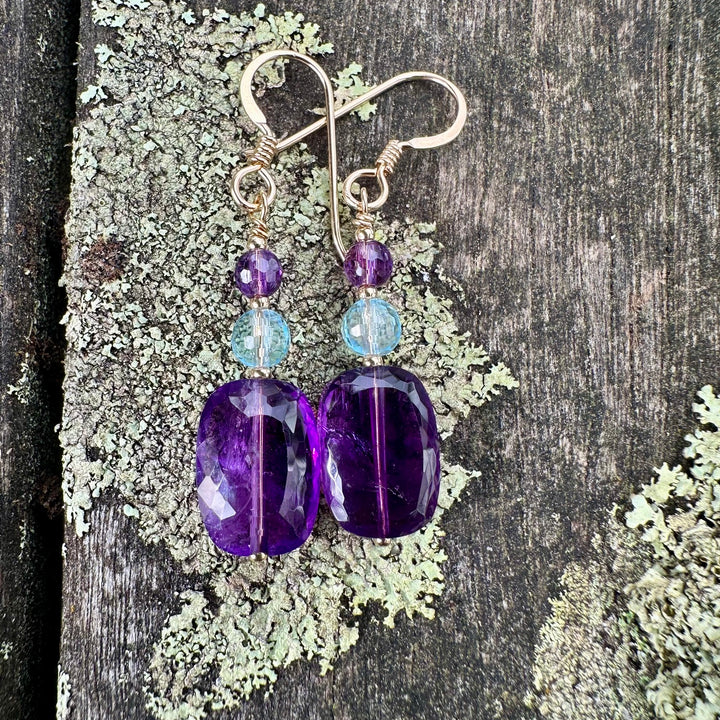Amethyst &amp; blue topaz earrings
