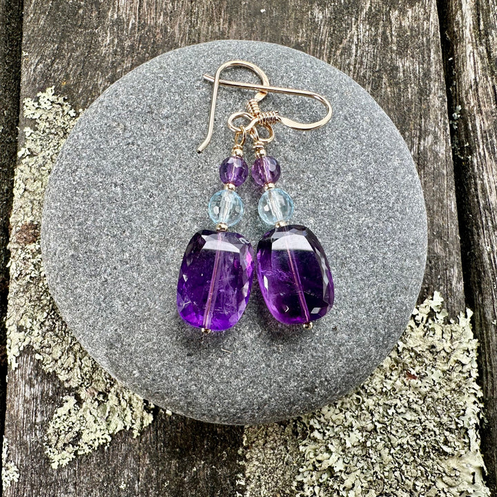 Amethyst &amp; blue topaz earrings