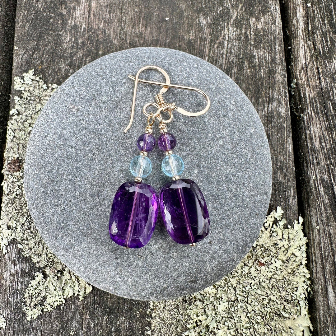 Amethyst &amp; blue topaz earrings
