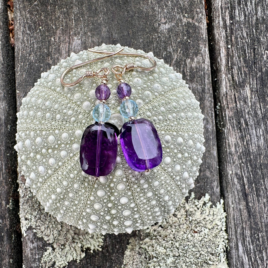 Amethyst &amp; blue topaz earrings