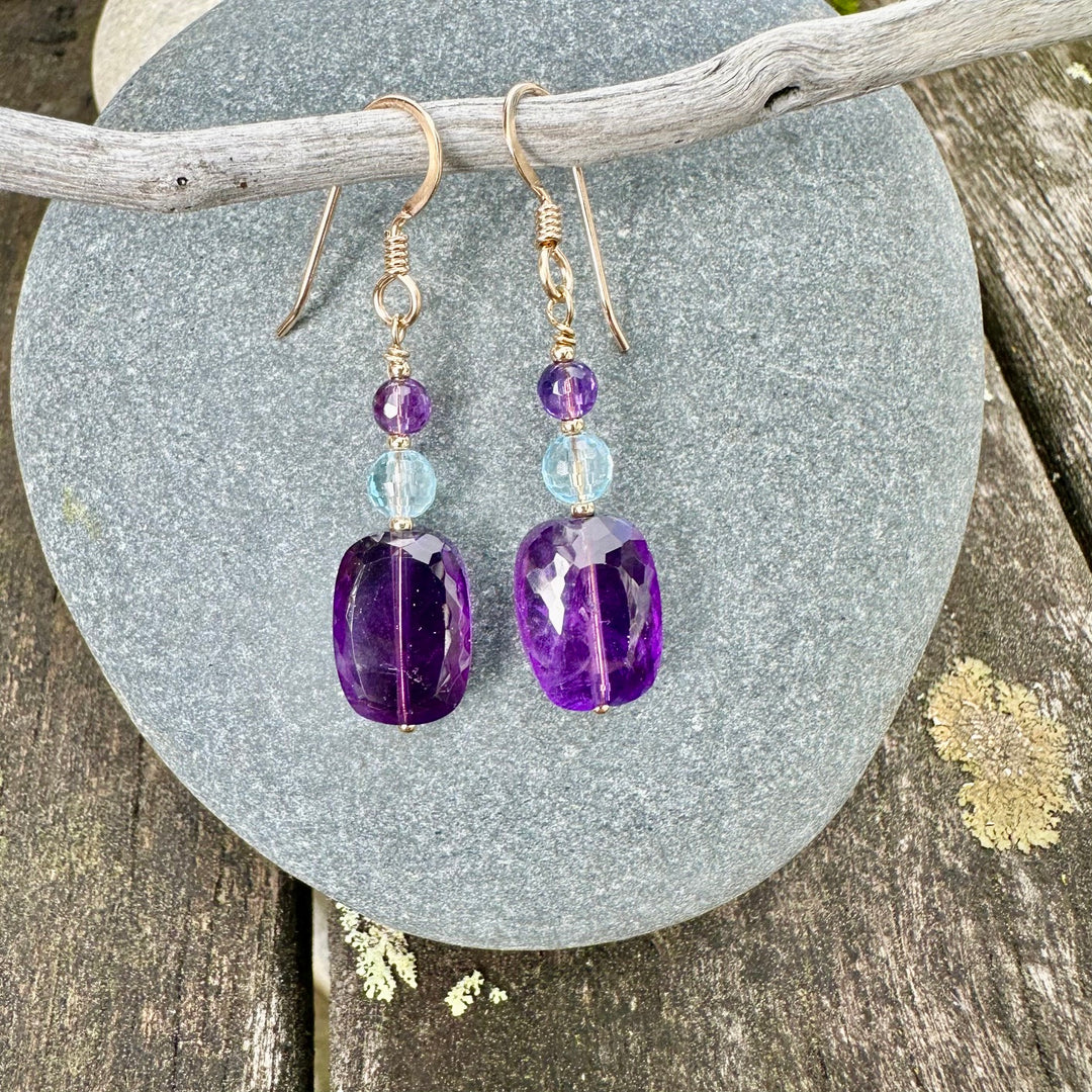Amethyst &amp; blue topaz earrings