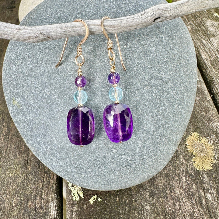 Amethyst &amp; blue topaz earrings