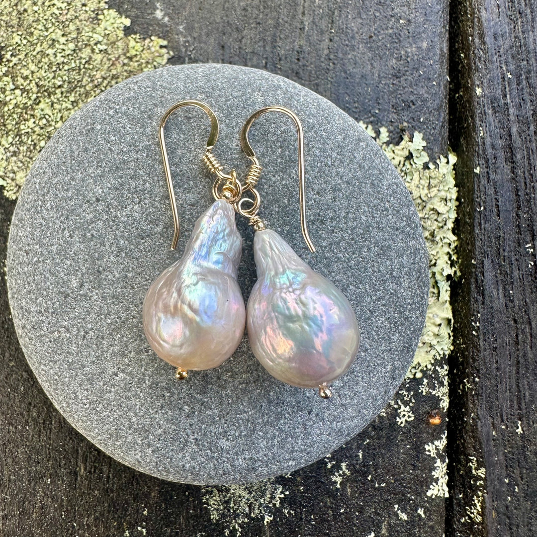 Baroque freshwater pearls in yellow gold fill fittings.