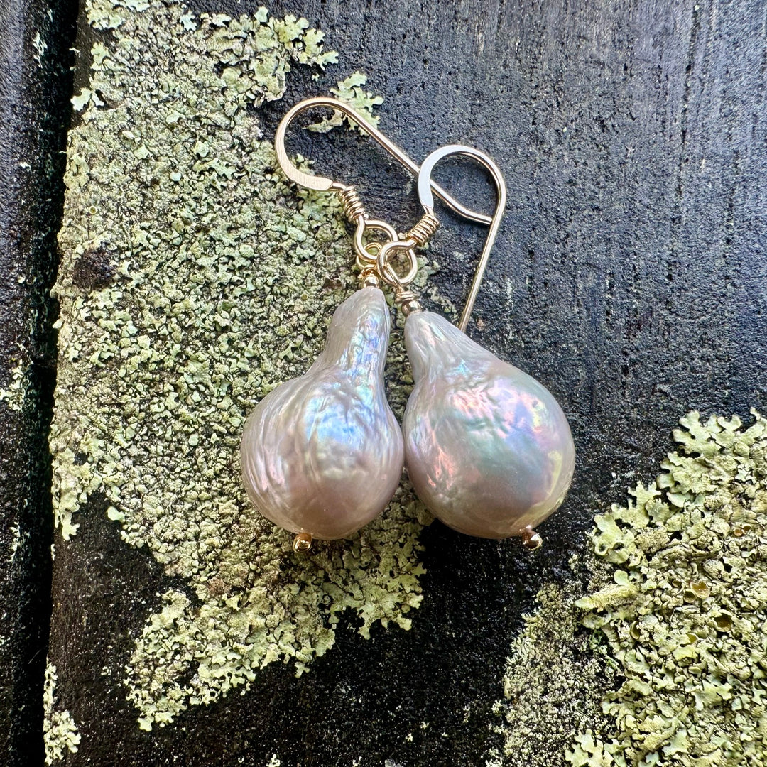 Baroque freshwater pearls in yellow gold fill fittings.