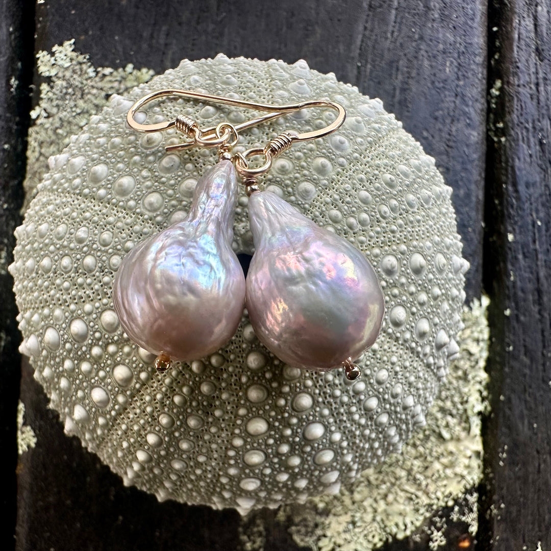 Baroque freshwater pearls in yellow gold fill fittings.