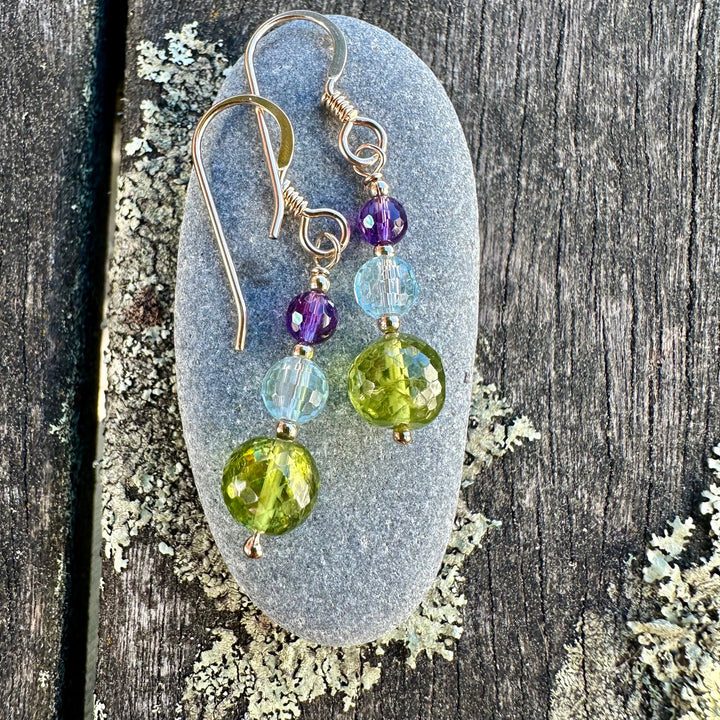 Peridot , amethyst &amp; blue topaz earrings