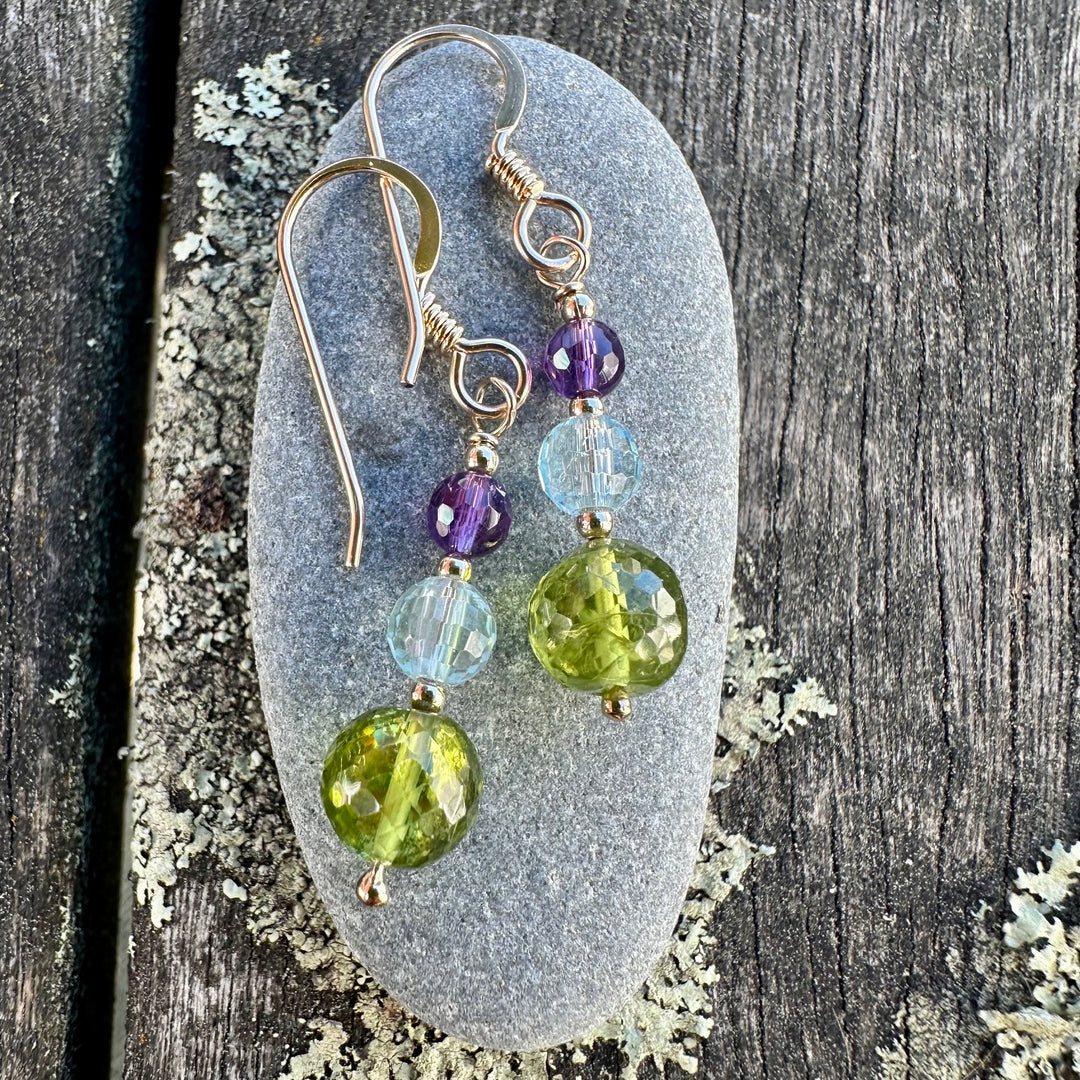 Peridot , amethyst &amp; blue topaz earrings