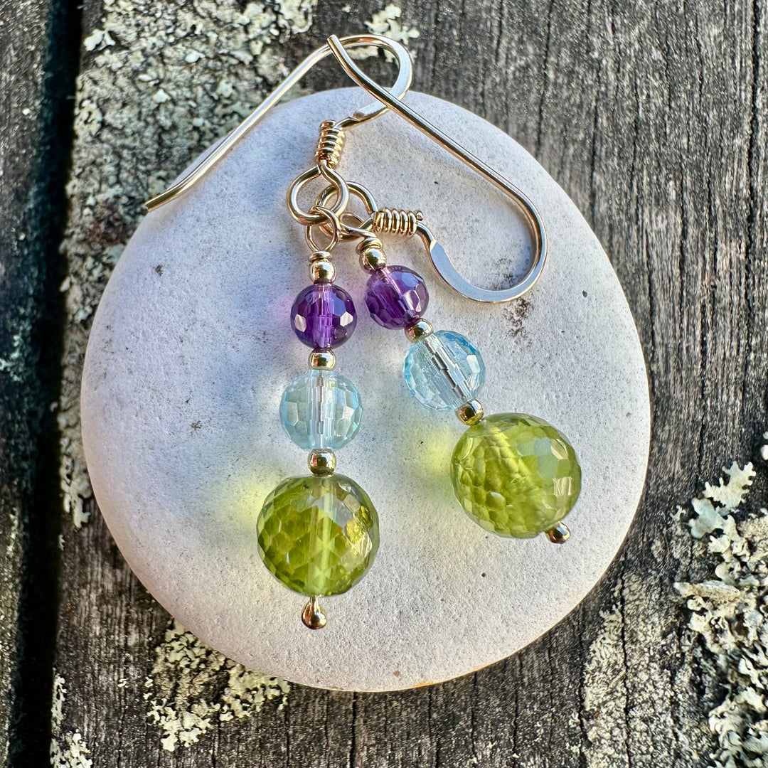 Peridot , amethyst &amp; blue topaz earrings