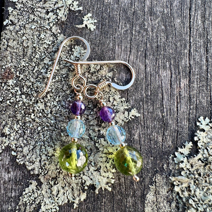 Peridot , amethyst &amp; blue topaz earrings