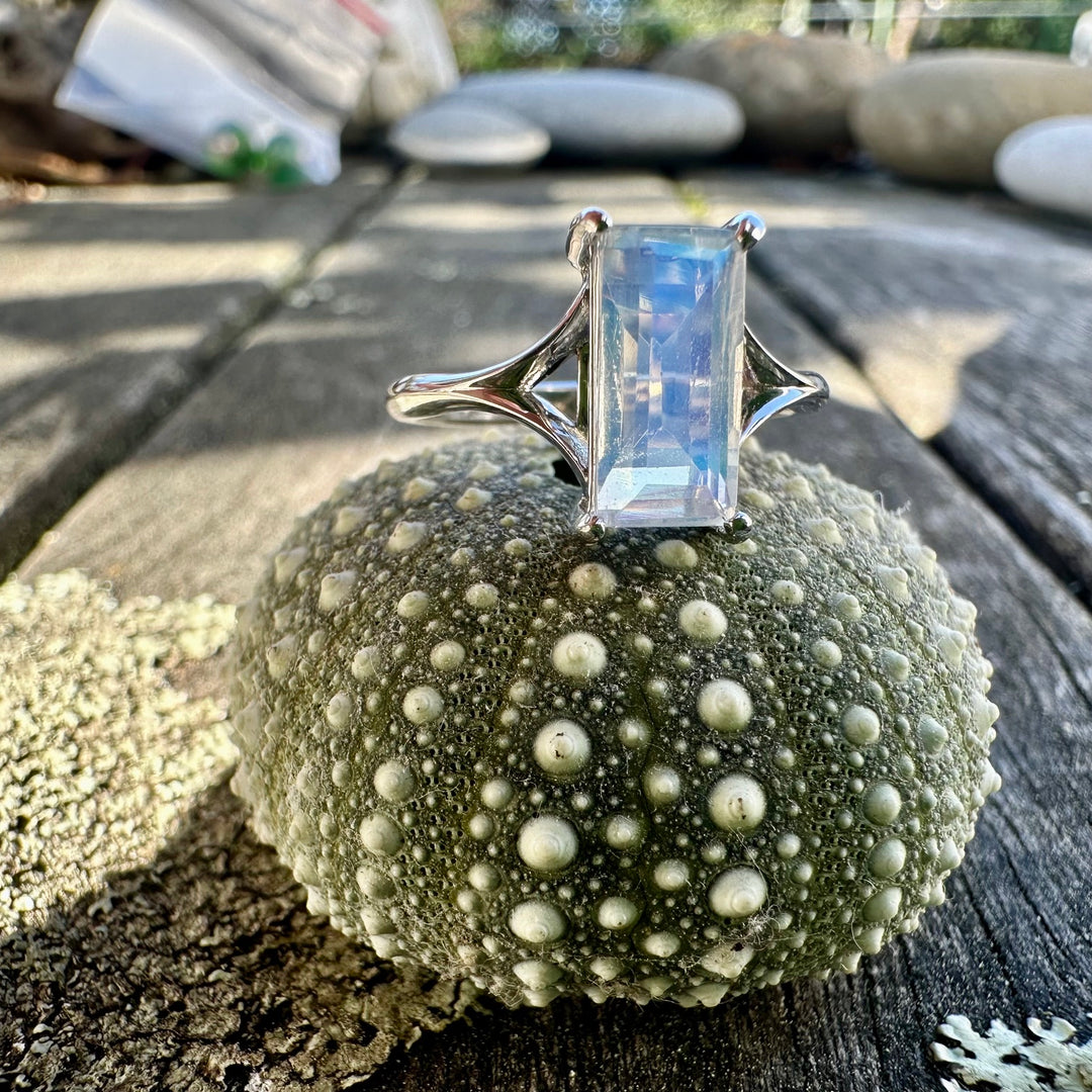 Rainbow moonstone ring