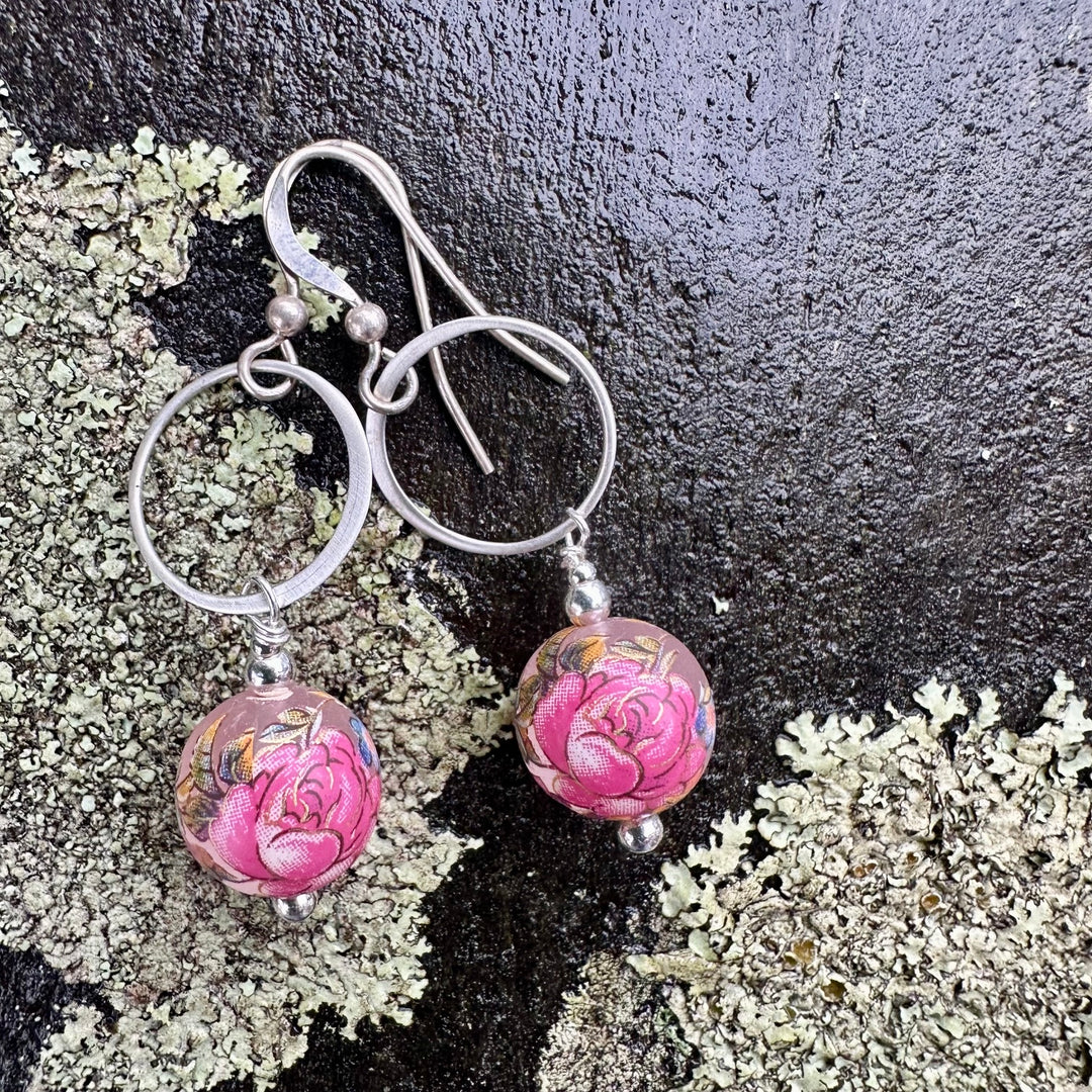 matte pink Japanese decal earrings