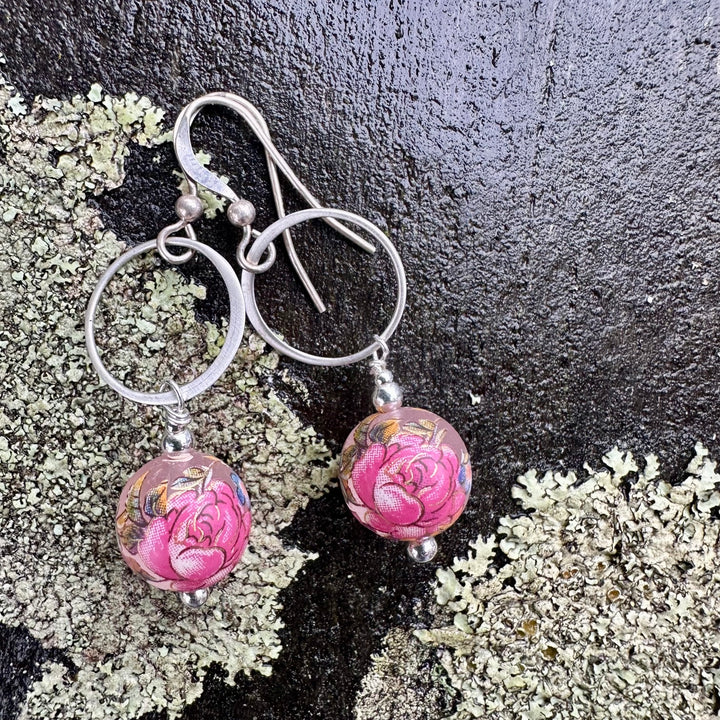 matte pink Japanese decal earrings