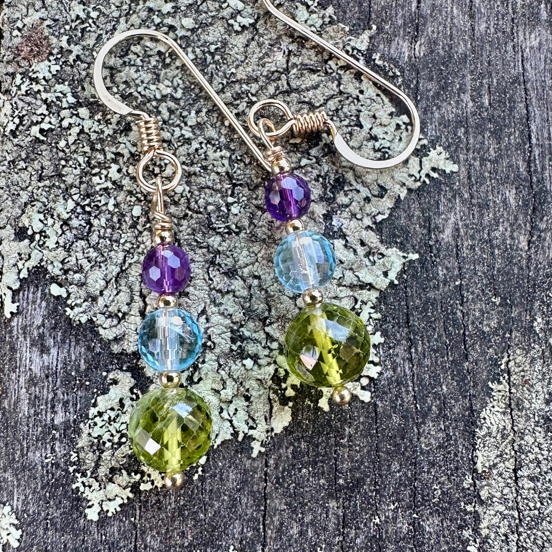 Peridot, blue topaz &amp; amethyst earrings