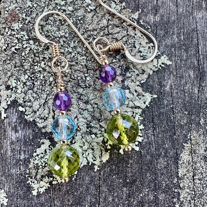 Peridot, blue topaz &amp; amethyst earrings