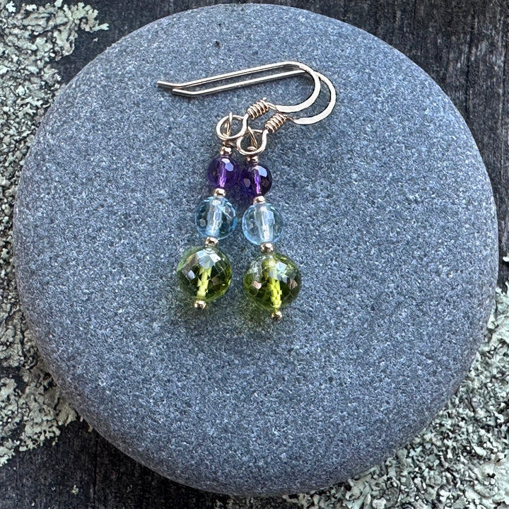 Peridot, blue topaz &amp; amethyst earrings