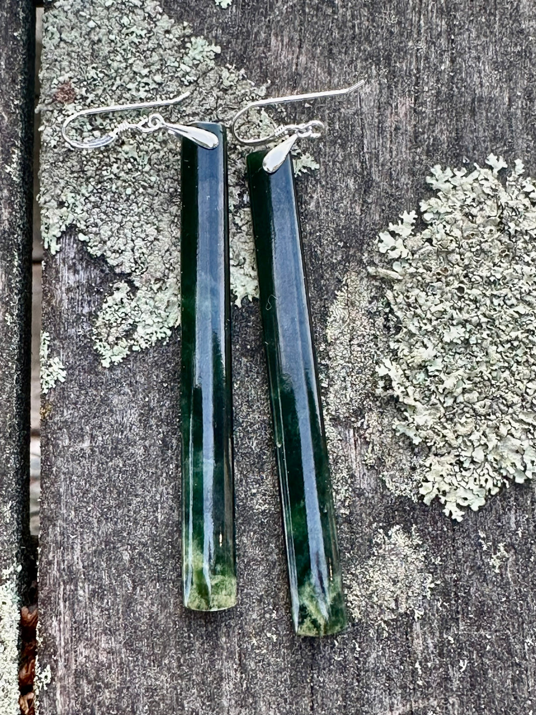 very long dark greenstone earrings
