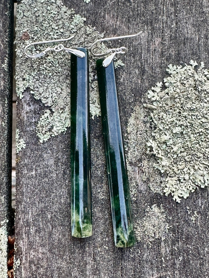 very long dark greenstone earrings