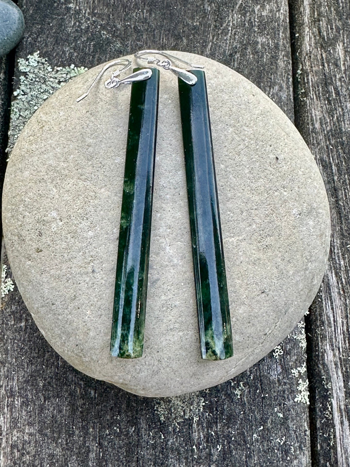 very long dark greenstone earrings