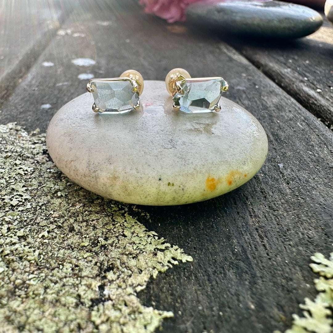 Freeform Aquamarine Studs in 9ct gold