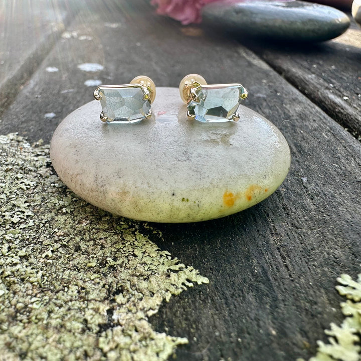 Freeform Aquamarine Studs in 9ct gold