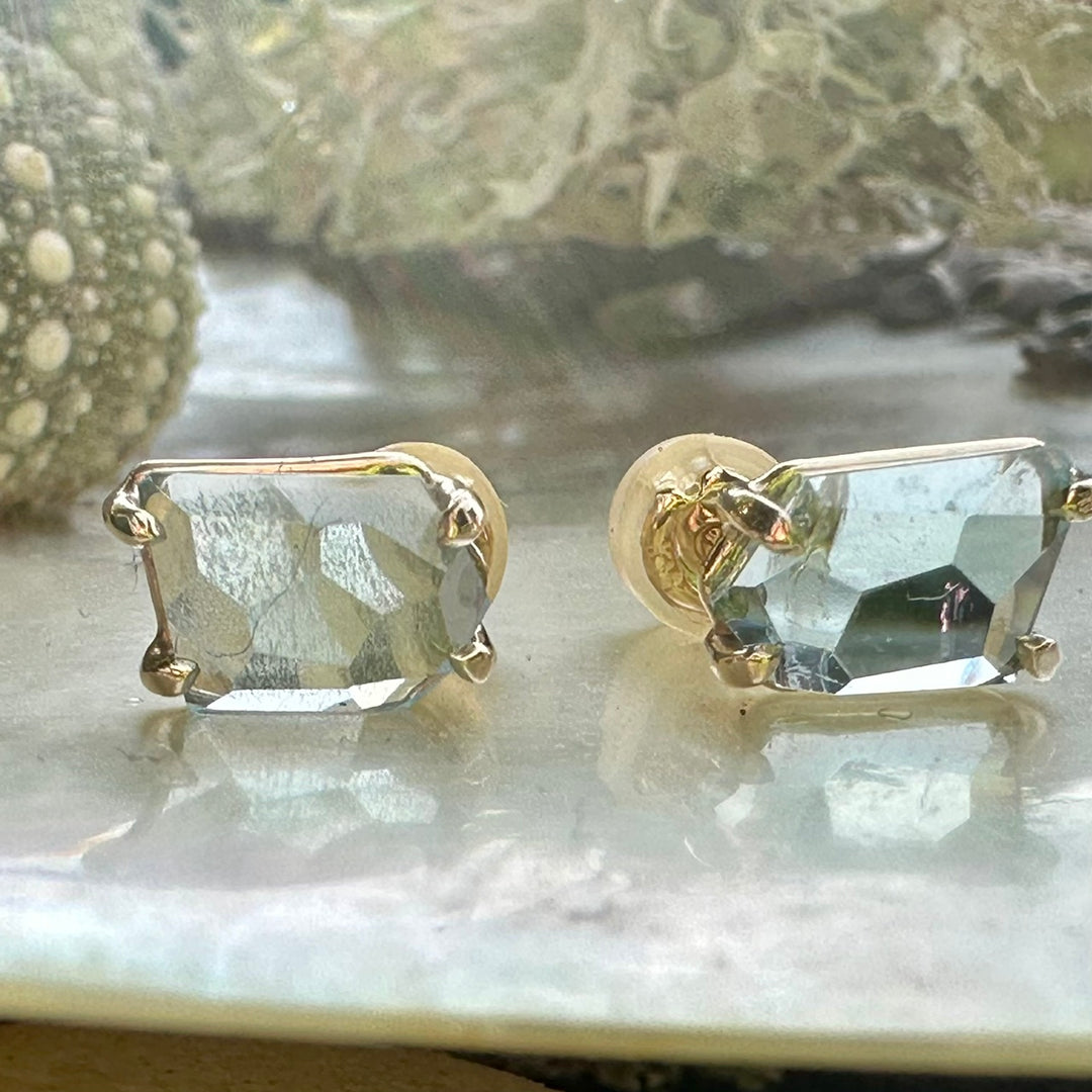 Freeform Aquamarine Studs in 9ct gold