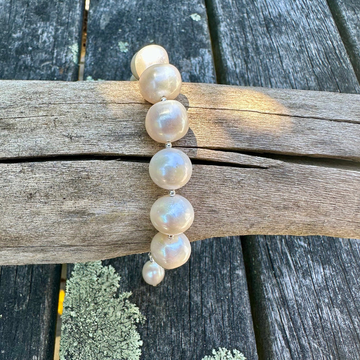 Large white freshwater pearl and sterling silver bracelet