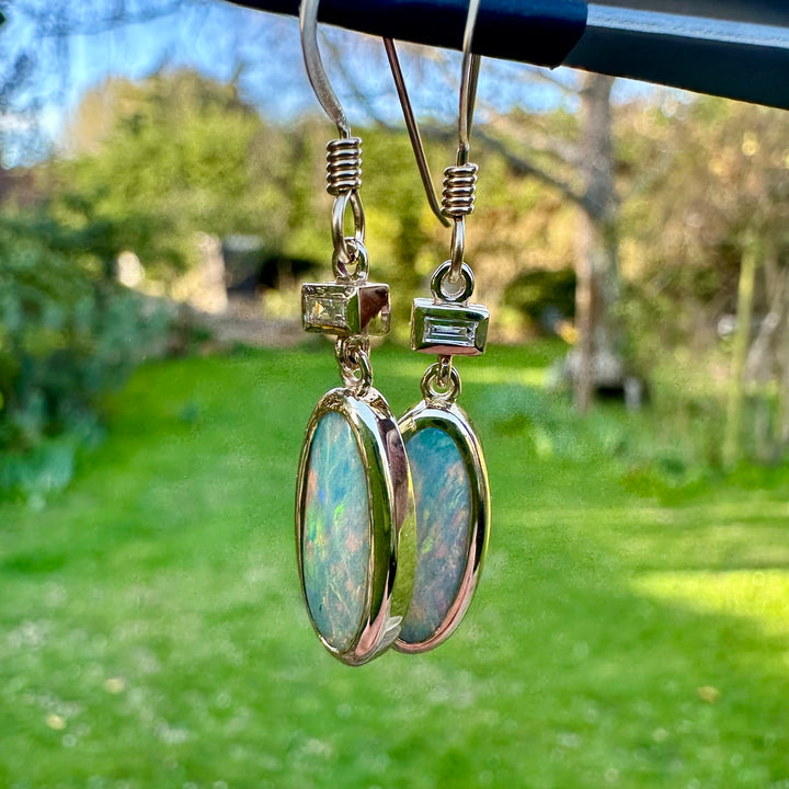 3.3ct Australian crystal opal &amp; diamond earrings