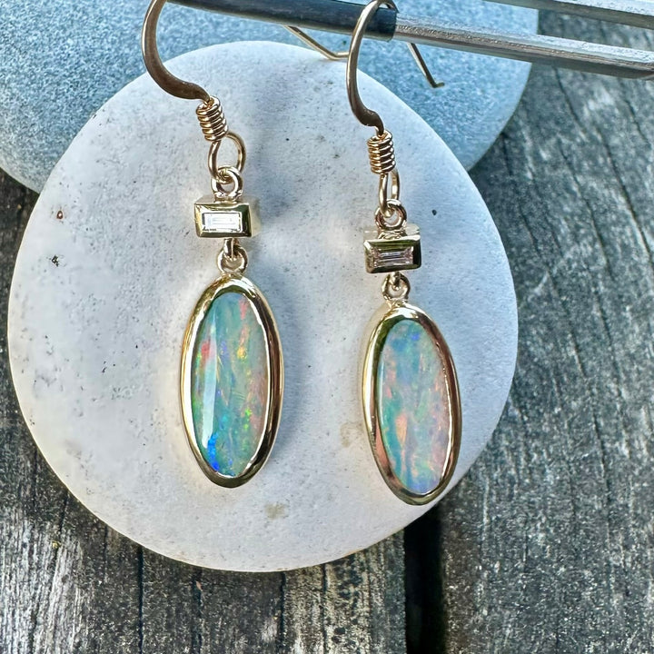 3.3ct Australian crystal opal &amp; diamond earrings