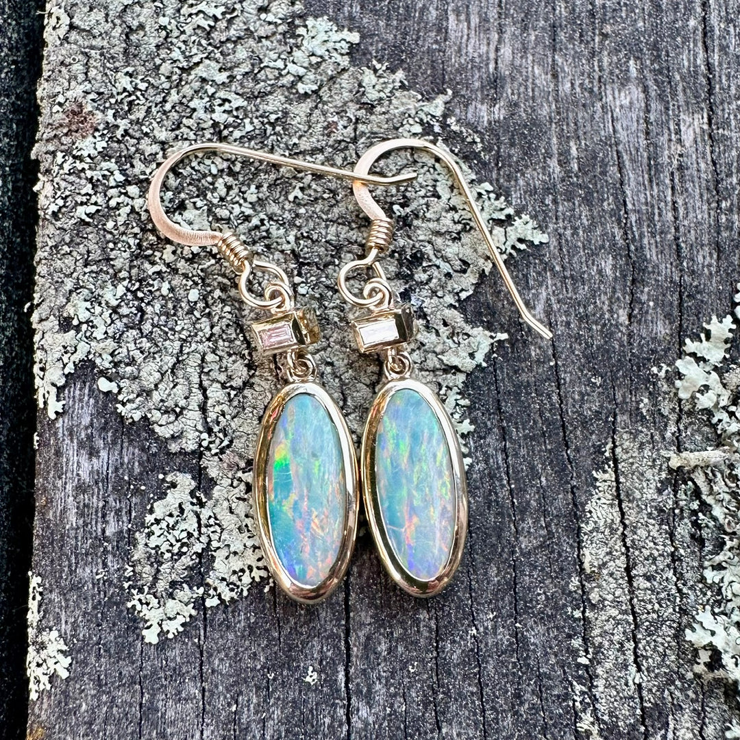 3.3ct Australian crystal opal &amp; diamond earrings