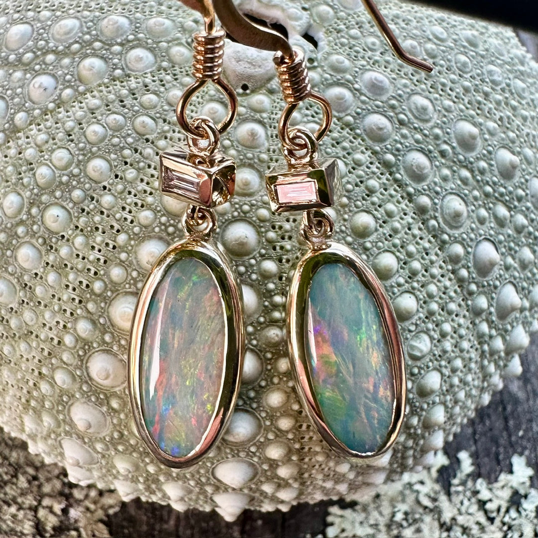 3.3ct Australian crystal opal &amp; diamond earrings