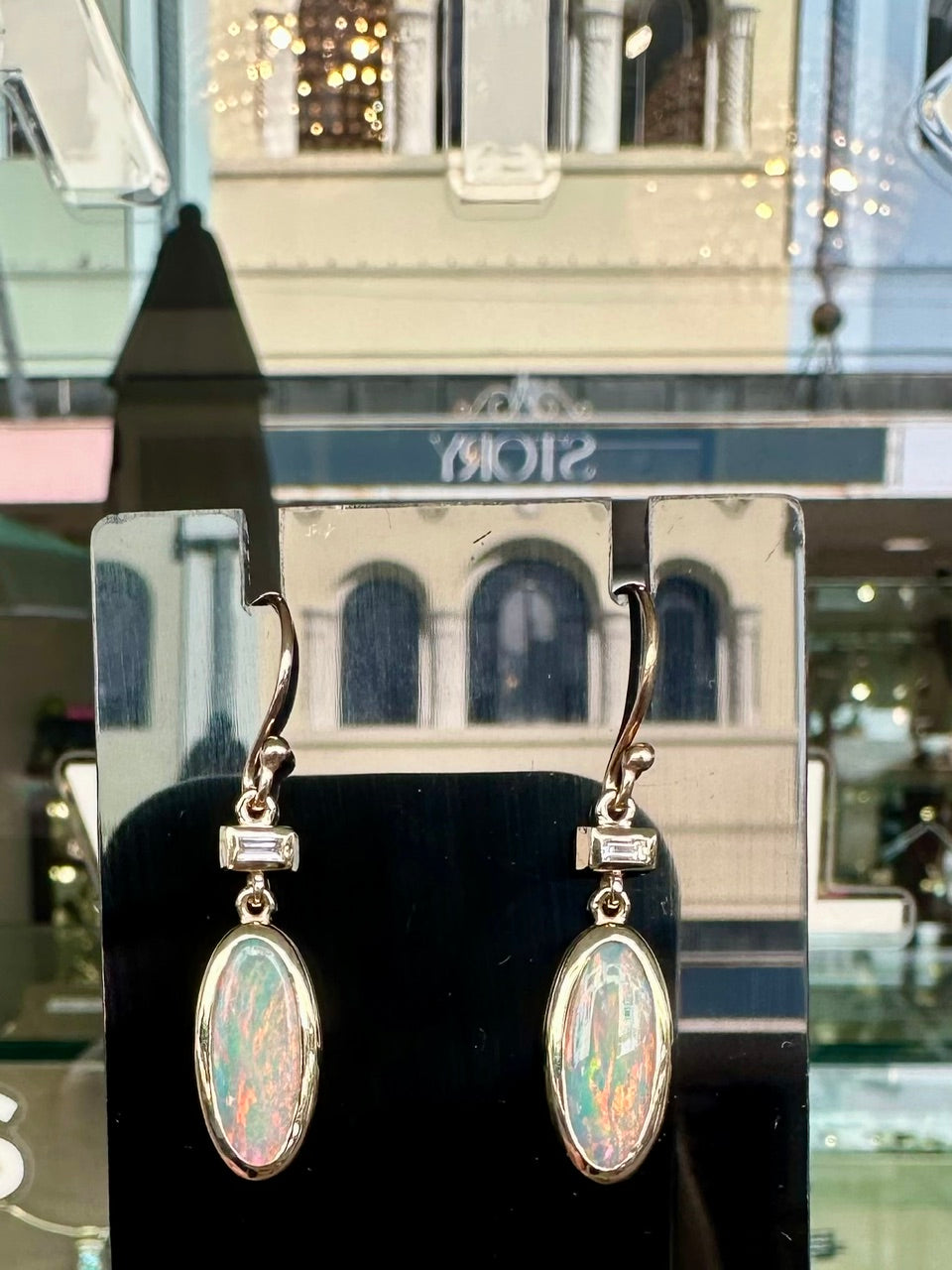 3.3ct Australian crystal opal &amp; diamond earrings