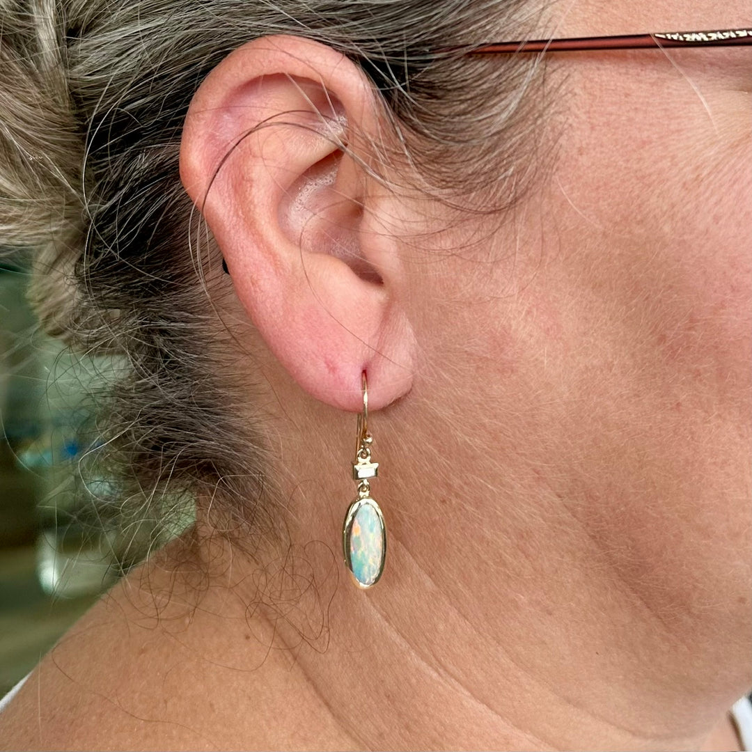 3.3ct Australian crystal opal &amp; diamond earrings