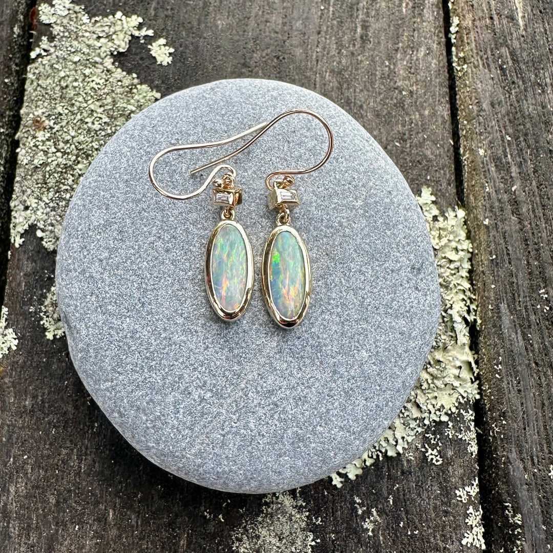 3.3ct Australian crystal opal &amp; diamond earrings