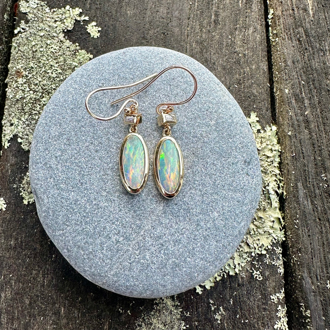 3.3ct Australian crystal opal &amp; diamond earrings