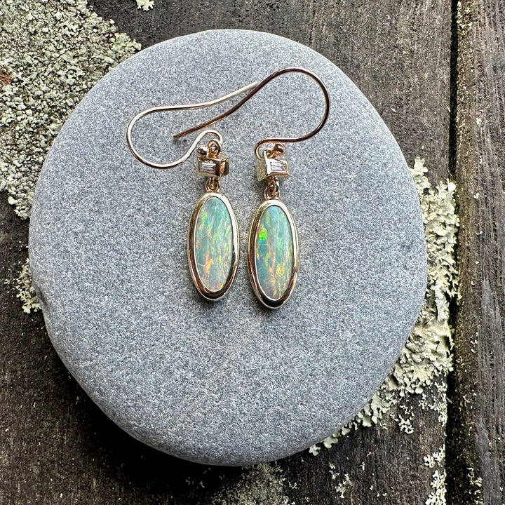 3.3ct Australian crystal opal &amp; diamond earrings