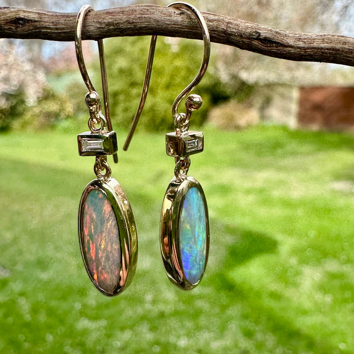 3.3ct Australian crystal opal &amp; diamond earrings