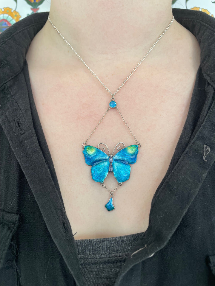 Vintage enamel and Sterling butterfly necklace