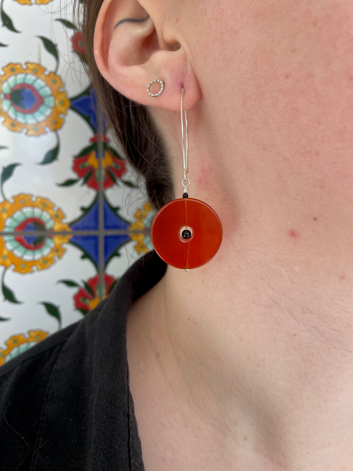 Carnelian disc earrings