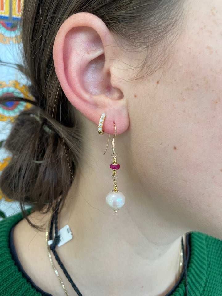 Freshwater pearl &ruby earrings