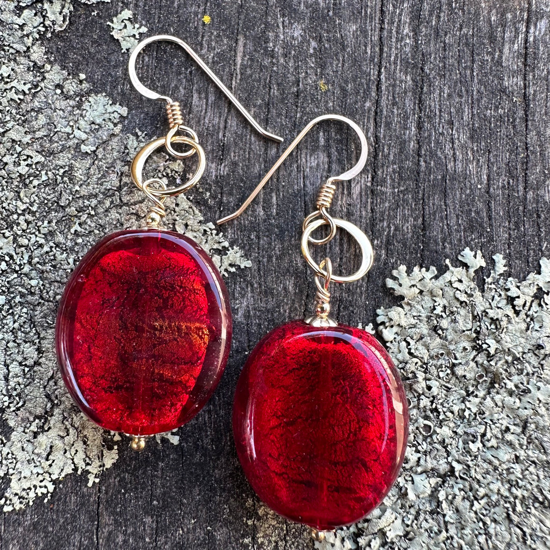red venetian glass earrings
