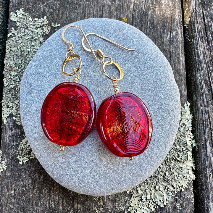 red venetian glass earrings