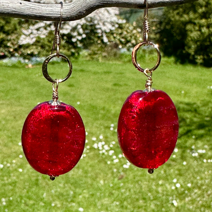 red venetian glass earrings