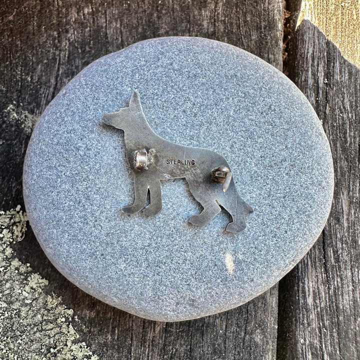 Small Vintage enamel &amp; sterling german shepherd brooch